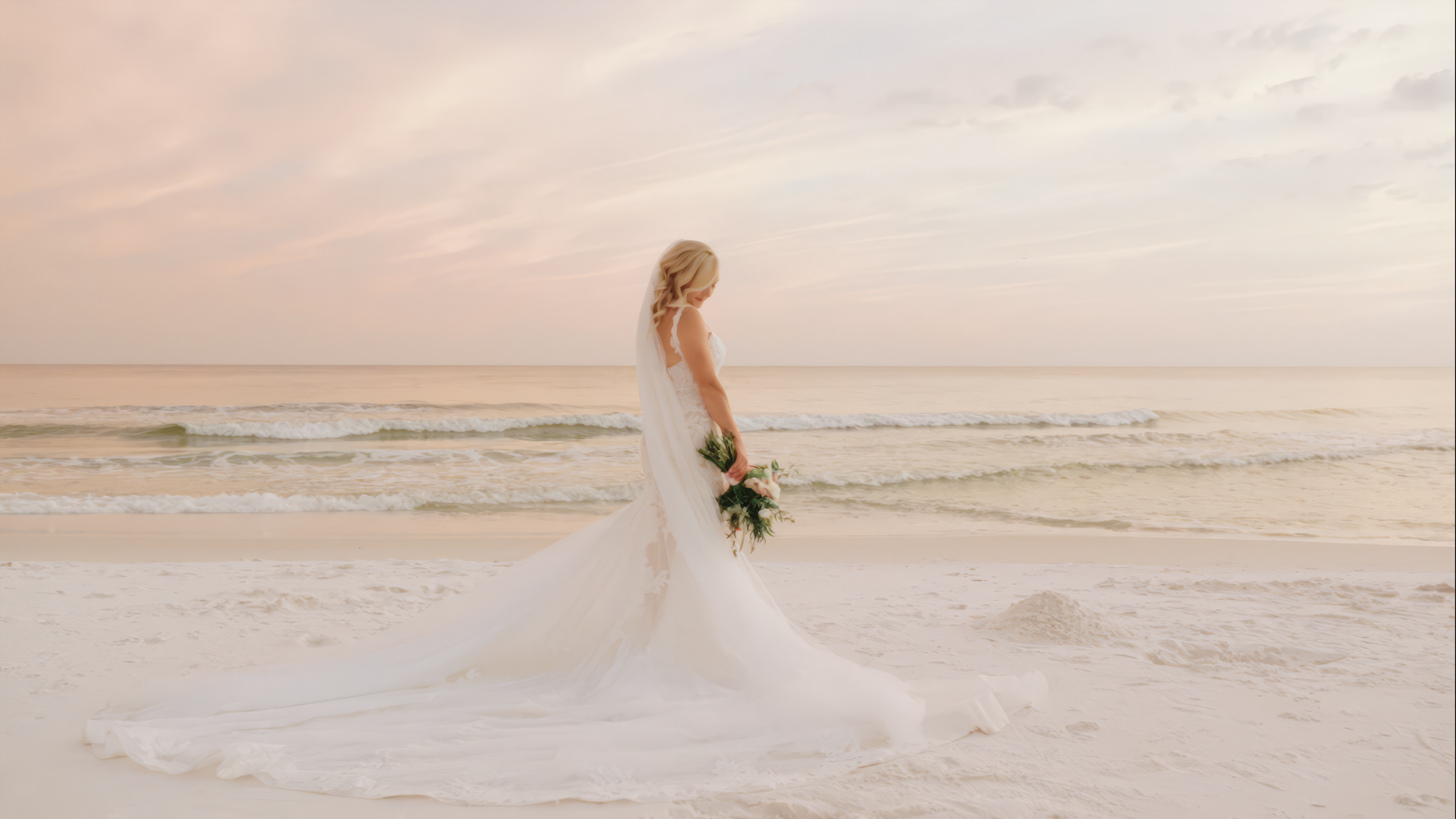 Bride on her wedding day on the Gulf Coast